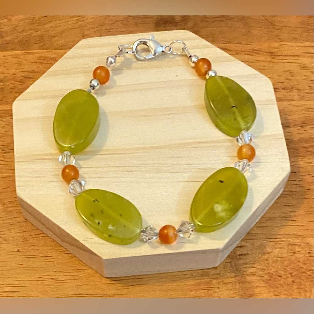 NEW Jade & Carnelian crystals with Swarovski crystals bracelet